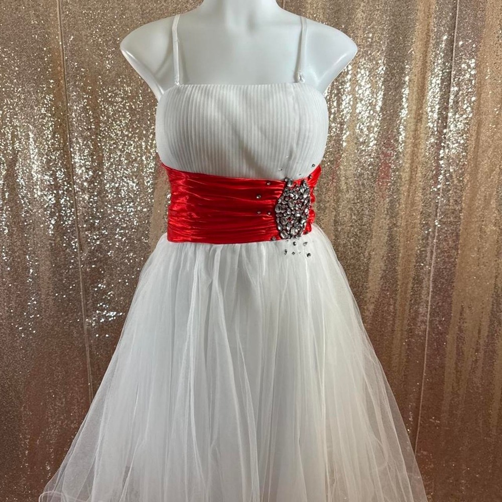 NWT Poly USA White Red Homecoming Dress Tulle Rhinestone Fit Flare/Size XL